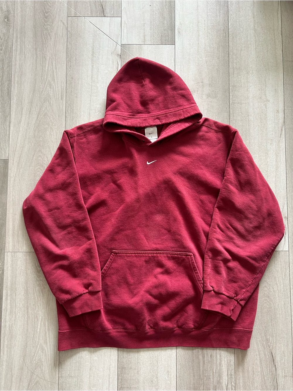 Y2K Vintage Rare Nike Center Swoosh Pullover Hoodie Dark Red Faded Size XL